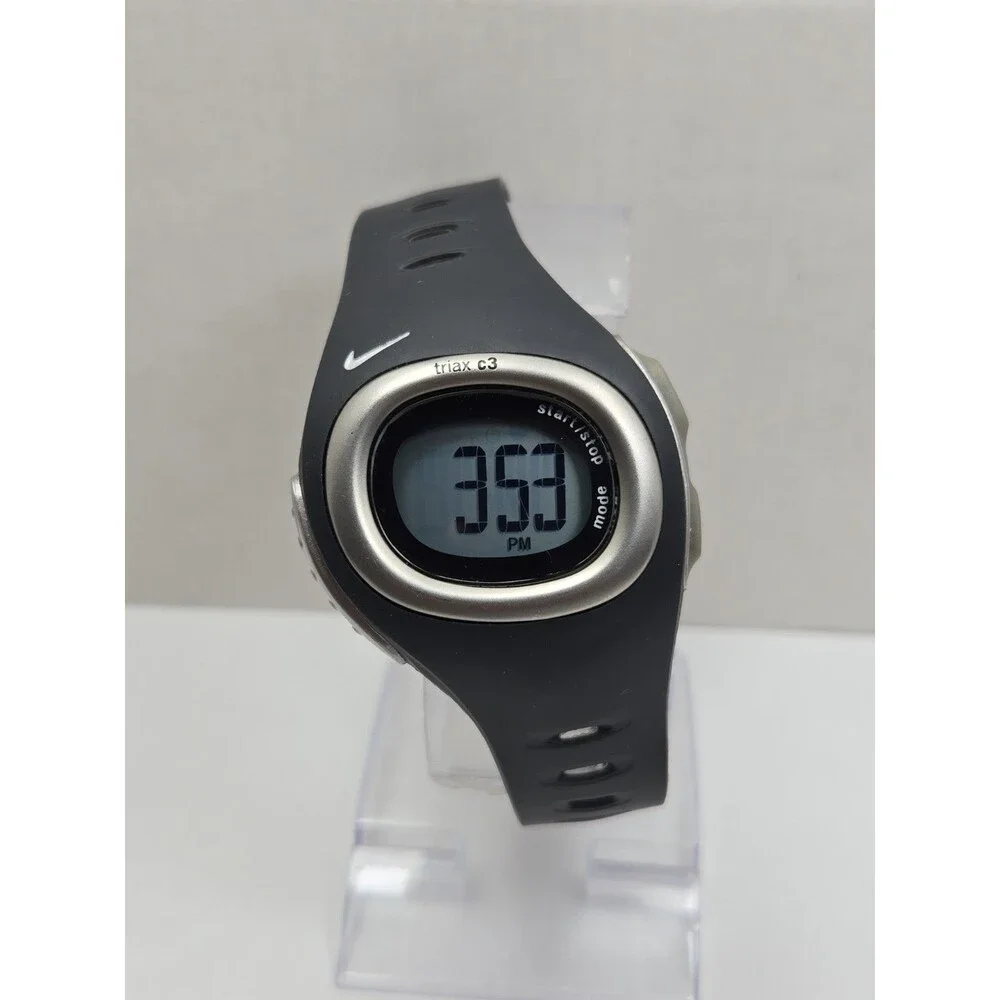 Vintage Nike Triax C3 Digital Sports Watch Timer Black Silver Y2K New Battery
